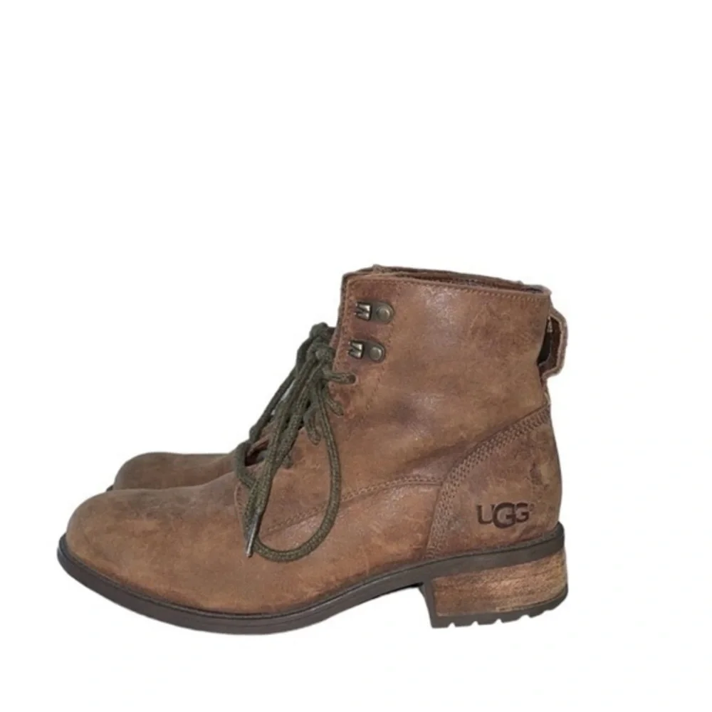 UGG Denhali‎ Brown Leather Fur Sherpa Lined Waterproof Hiking Boots Size 7